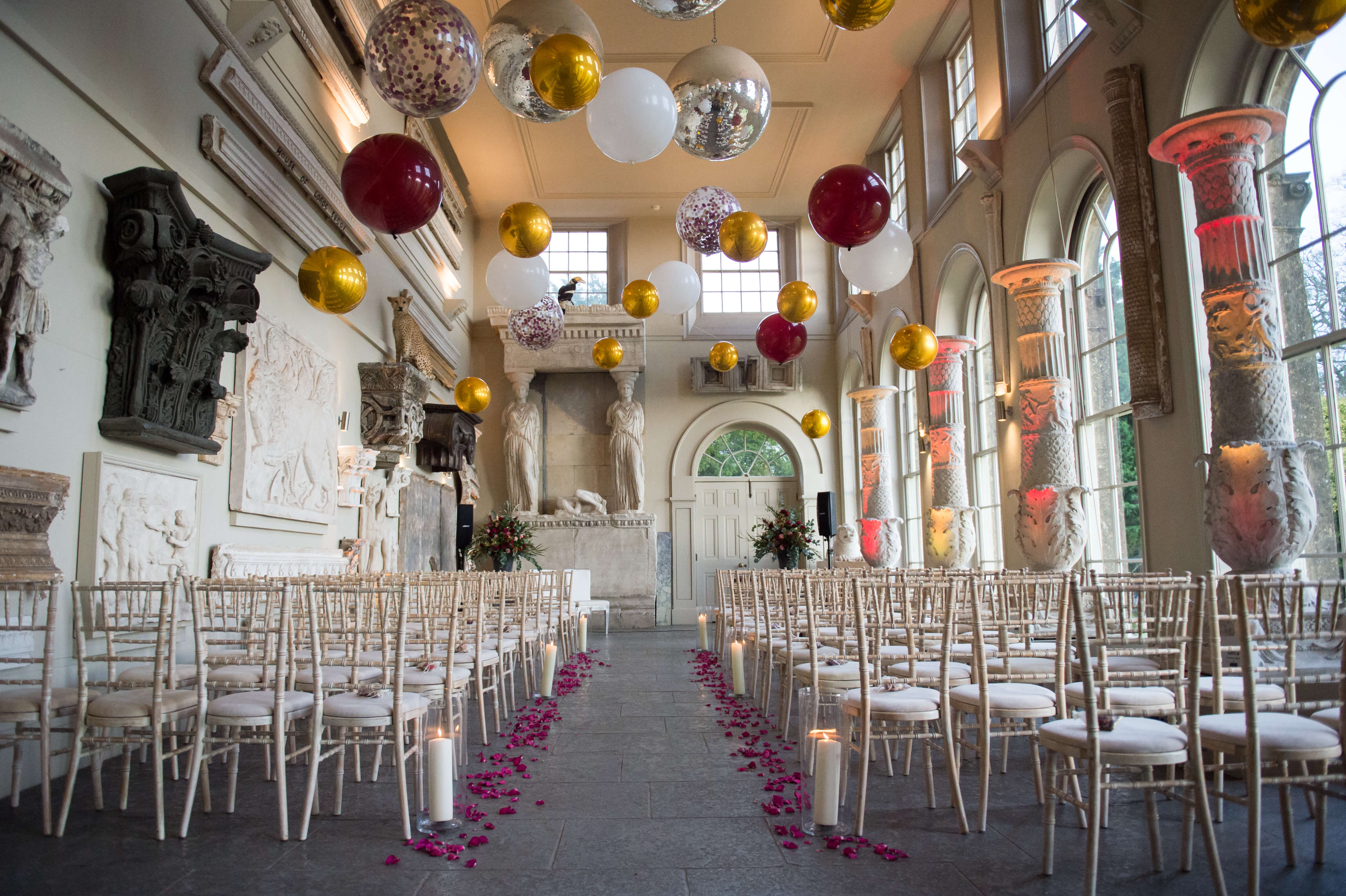 The ceremony room at aynhoe park ready for wedding